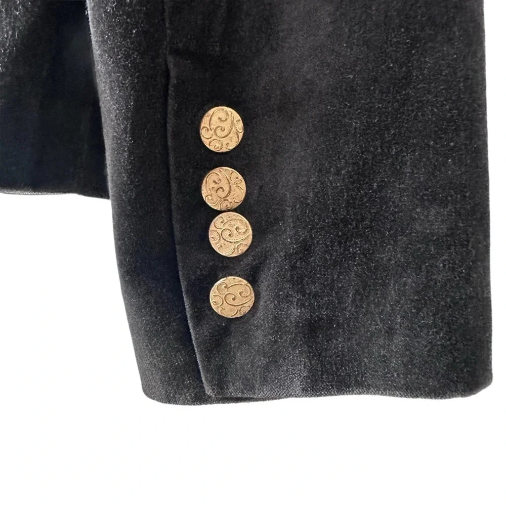 Vintage Old Navy Black Velvet Gold‎ Buttons Single Breasted Blazer Black Sz L